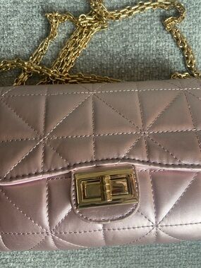 Quilted Metallic Pink Shoulder Bag with Gold Chain Strap Olivia Miller